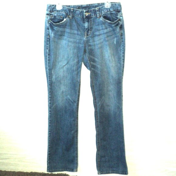 Mossimo Women's Size 10 L Denim Blue Jeans Distressed Boot Cut Curvy 34" Inseam - Picture 1 of 7